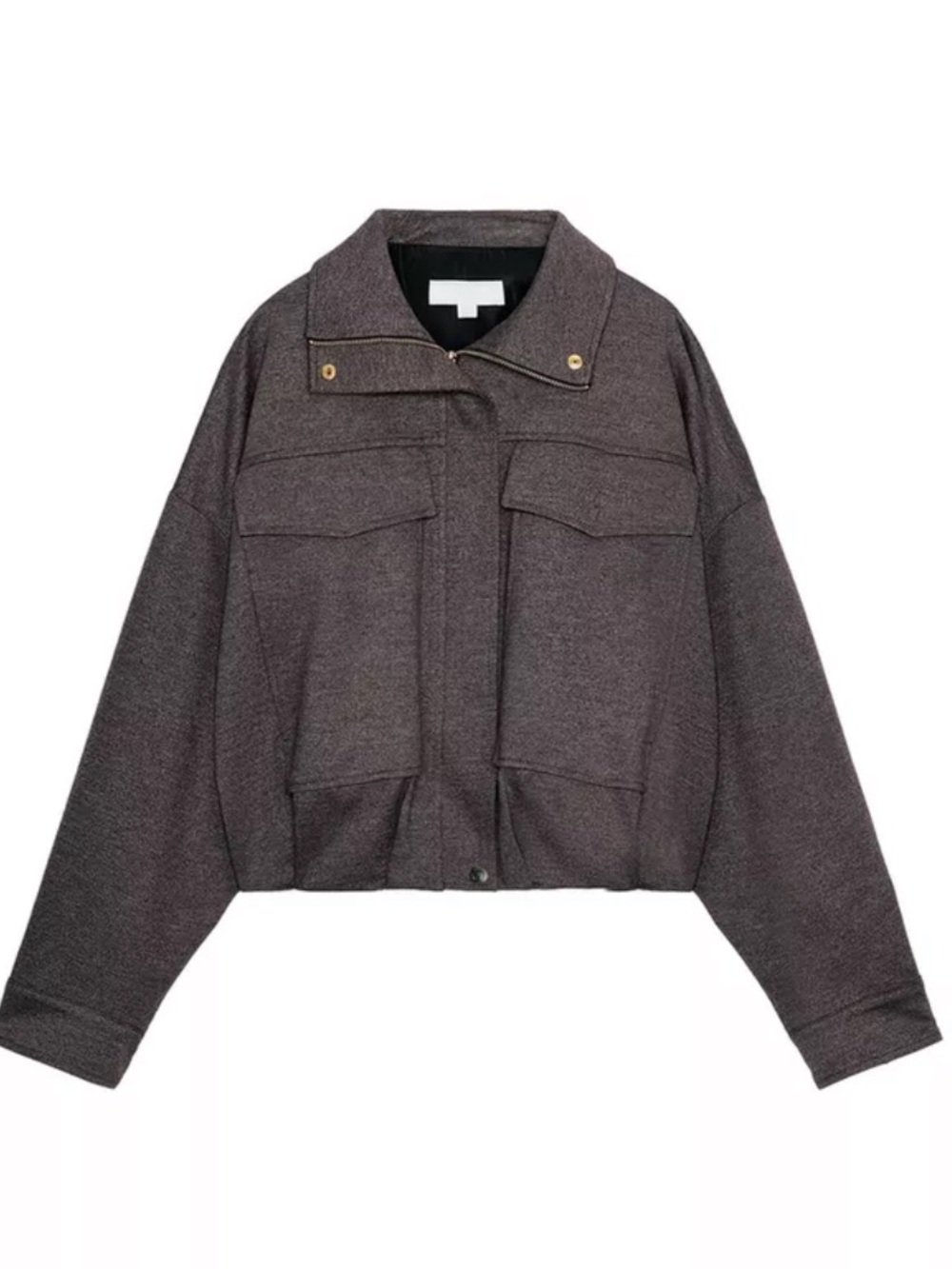 Zara | (L) Women's High Collar Bomber Jacket - Brown